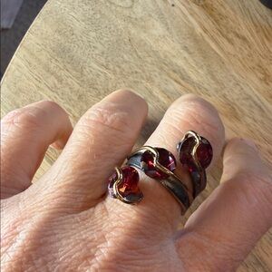 Elegant Silver Ring with 3 Gemstones (red or amber available)